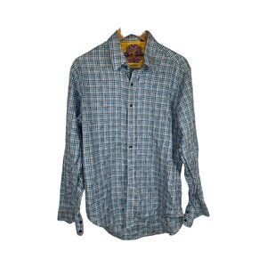 ROBERT Graham Mens long sleeve blue and white plaid button down dress shirt